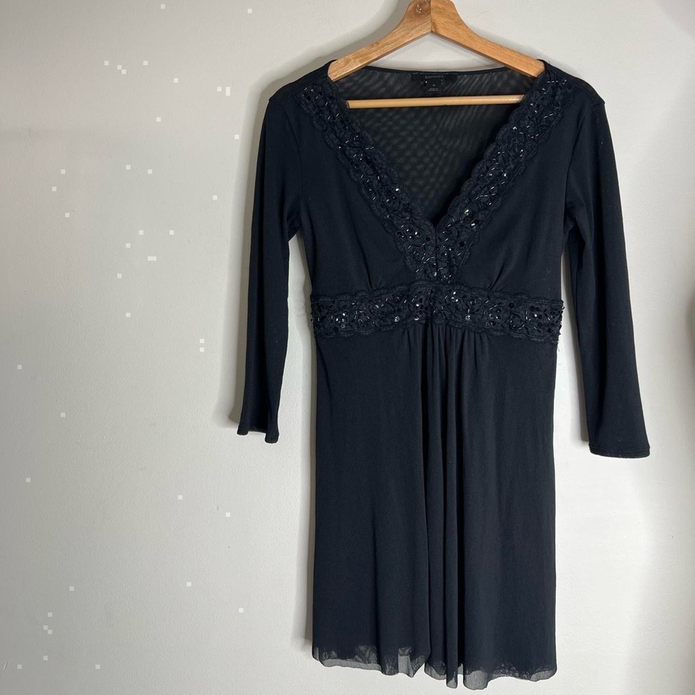 Vintage Beaded Mesh Mini Dress Tunic Black Whimsygoth Dark Romance Goth - Picture 4 of 8